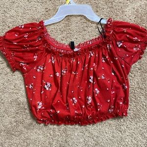 Red floral crop top